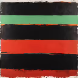 abstract painting on a white background with black, red, and green lines