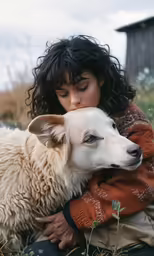 a woman sitting with a dog in her lap
