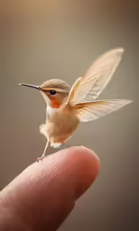 the bird is on the thumb of a persons hand
