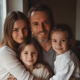 a family poses for a picture while posing for a photo