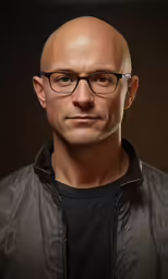 a man wearing glasses on his head looking at the camera