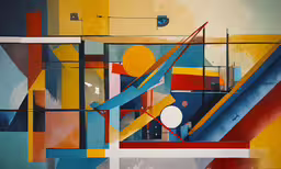 a painting with bright colors and shapes on it,the abstract image shows multiple colors and shapes