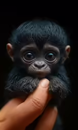 this is a monkey being held up in the hand