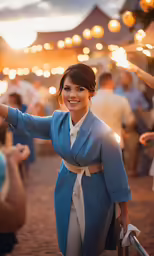 woman posing with light colored clothes in background at outdoor event