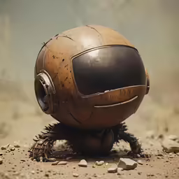 the strange looking toy sits on some dirt