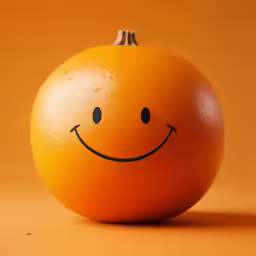 orange with a smile and eyes drawn on it