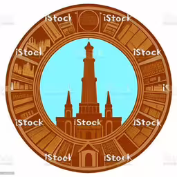 there is an image of the great britain and england in the shape of a circle,the top portion of a building that reads the top