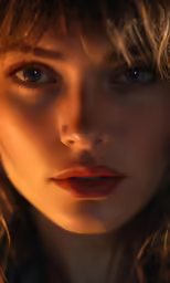 the face of a beautiful young woman in the image