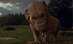 a 3d animated creature walks through a grassy field
