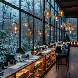 a bar at a restaurant with lots of tables