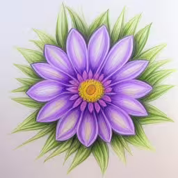a close up image of a flower,a flower that is in the center of some drawing,the painting shows an artistic flower with large petals,drawing flowers by hand using pencil and colored markers,there is a colored flower drawn in pastel