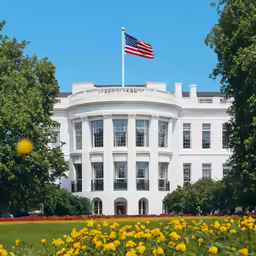 the building has a white trim and has a flag on top of it