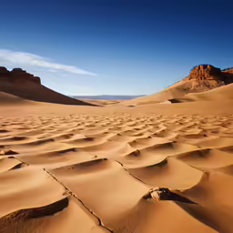 a desert with lots of sand dunes under a blue sky