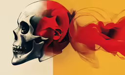 a skull and flower next to a colored background