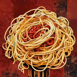 a big pile of noodles and cords stacked on each other
