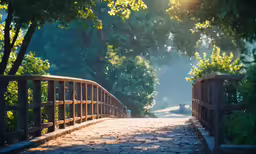 a stone pathway that crosses some trees