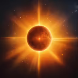 a sun eclipse with bright orange glow and stars in the background
