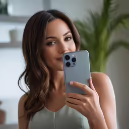 a beautiful woman holding up her cell phone