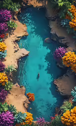 a man stands on a pond filled with flowers