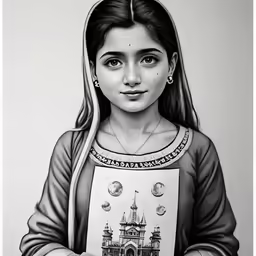 a pencil drawing of a young woman with her hands crossed