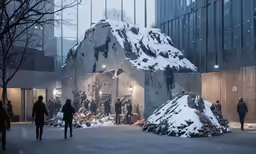 a pile of snow sitting on top of a walkway