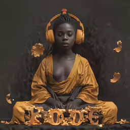a person wearing headphones sitting on a floor