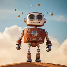 a robot with the wheels facing towards a sky