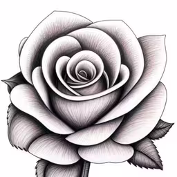 a drawing of a rose flower on paper,a rose tattoo design with the petals and leaves