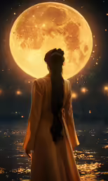 an image of a woman walking into the moon
