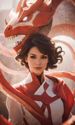 a woman wearing an elaborate dress with a dragon on her head