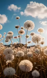 a field of flowers and some clouds on the sky