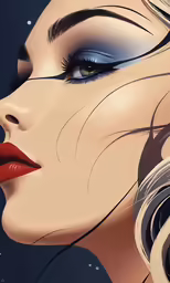a female with red lipstick and a star tattoo on her face