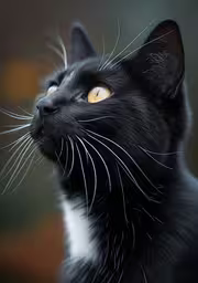 a black cat with yellow eyes stares into the distance,black cat with bright yellow eyes looking up