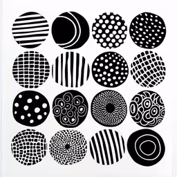 a collection of stylized black and white patterns,an abstract design that appears to be black and white