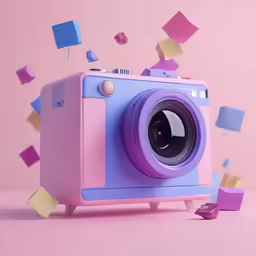 the camera is pink and purple and is on its way through some colorful paper