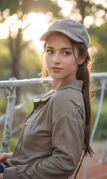 a girl that is sitting on a rail