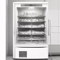 a white refrigerator has its doors wide open