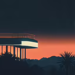 a building that is in the distance with trees around it
