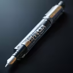 a pen sitting on top of a black table