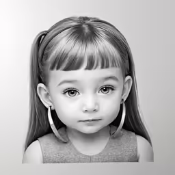 black and white image of a little girl wearing large hoop earrings