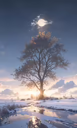 a tree with a moon in the sky