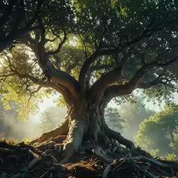 the large, very old tree is full of branches