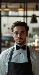 a man with a black bow tie in a room