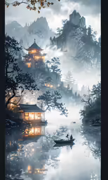 an image of landscape in china with a boat floating on it
