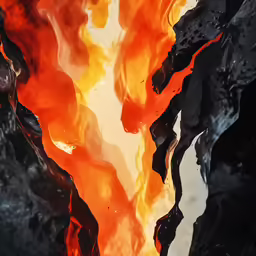 a group of orange flames that are being reflected