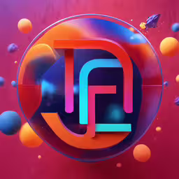 a red and blue colored logo is shown,a 3d image of a colorful object with bubbles