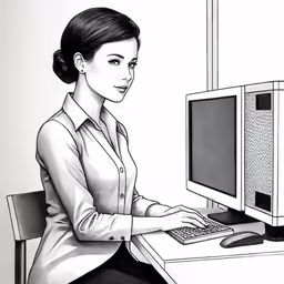 woman in front of a computer drawing by drew pill