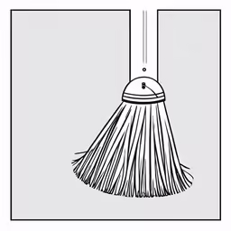 the front of a broom with a large wooden handle