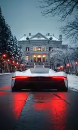 an electric car sits parked in the middle of a street