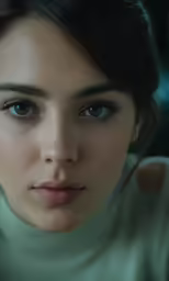 the face of a young woman with blue eyes